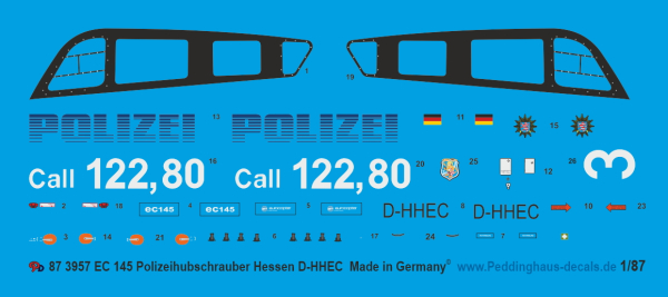 Peddinghaus-Decals 1/87 ep 3957 EC 145 Polizeihubschrauber Hessen D-HHEC
