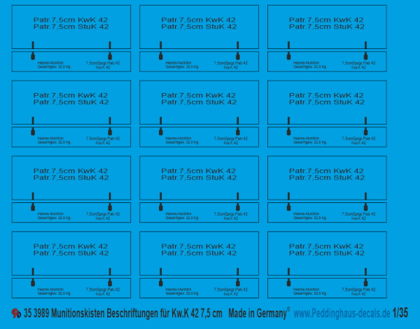 Peddinghaus-Decals 1:35 3989 Munitionskisten Beschriftungen für KW.K 42 7,5 cm
