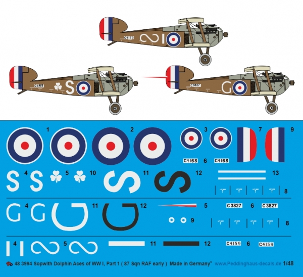 Peddinghaus-Decals 1/48 3994 Sopwith Dolphin Aces of WW I, Part 1 (87 Sqn Raf early)