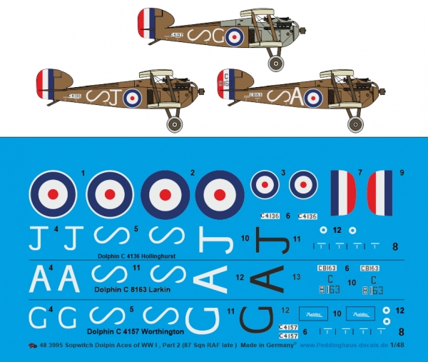 Peddinghaus-Decals 1/48 3995 Sopwith Dolphin Aces of WW I, Part 2 (87 Sqn Raf late)