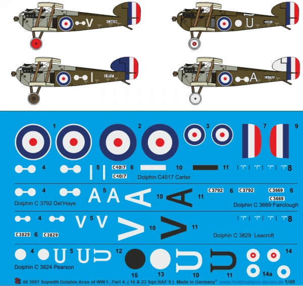 Peddinghaus-Decals 1/48 3997 Sopwith Dolphin Aces of WW I Part 4 ( 19 &23 Sqn RAF )