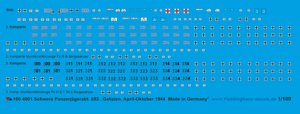 Peddinghaus-Decals 1/100 4001 Schwere Panzerjäger Abt 653, Russland Galizien Juni- Oktober 1944