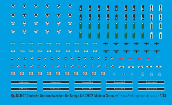 Peddinghaus-Decals 1/48 4007 Deutsche Uniformabzeichen für Tamiya Set 32602