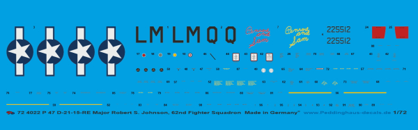 Peddinghaus-Decals 1/72 4022 P-47D-21-15-RE Major Robert S. Johnson, 62.nd Fighter Squadron