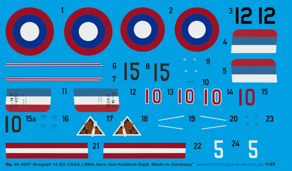 Peddinghaus-Decals 1:48 4047 Breguet 14 B2 USAS (96th Aero incl. Koblenz-Raid)