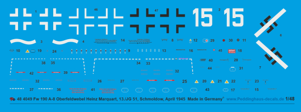 Peddinghaus-Decals 1:48 4049 Fw 190 A-8 Oberfeldwebel Heinz Marquart, 13/JG 51, Schmoldow 1945