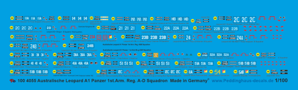Peddinghaus-Decals 1/100 4055 Australische Leopard A1 1st Arm Reg. A-D Squadron