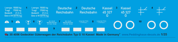 Peddinghaus-Decals 1/35 4056 Gedeckter Güterwagen der Reichsbahn Typ G 10 Kassel