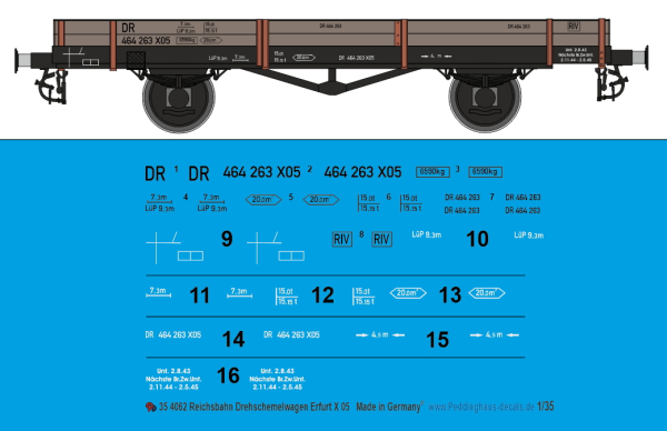 Peddinghaus-Decals 1/35 4062 Reichsbahn Drehschemelwagen  Erfurt X 05