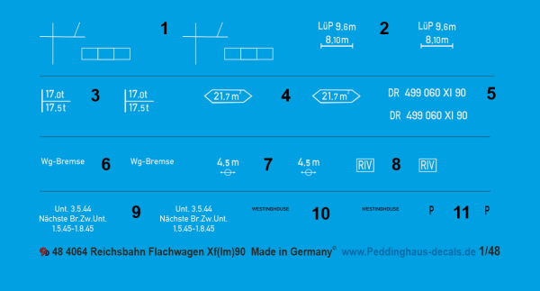 Peddinghaus-Decals 1/48 4064 Reichsbahn flatwaggon Xf(lm)90