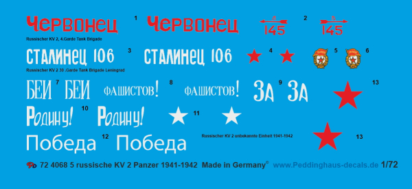 Peddinghaus-Decals 1:72 4068 5 russische KV 2 Panzer 1941-1942
