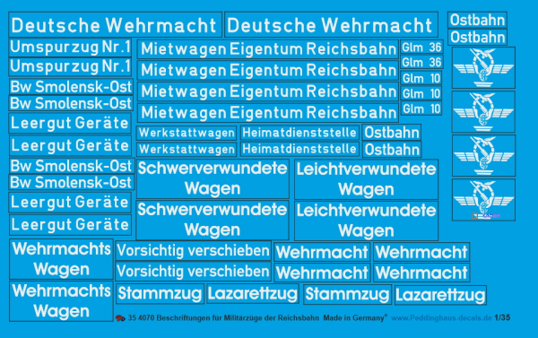 Peddinghaus-Decals 1:35 4070 markings for german military trains