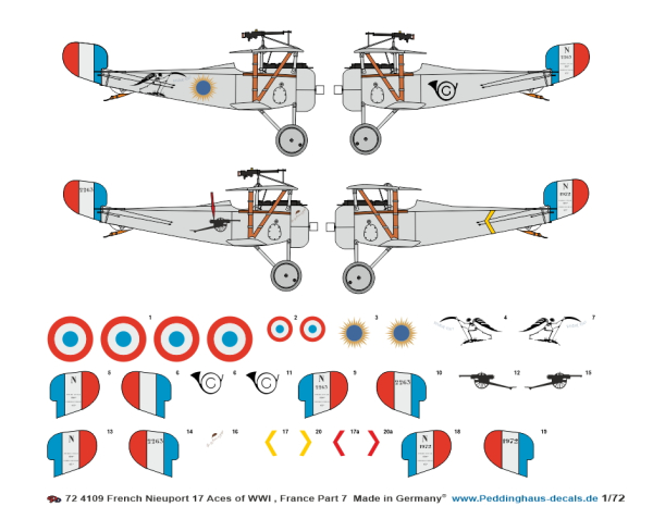 Peddinghaus-Decals 1/72 4109 French Nieuport 17 Aces of WWI - Part 7- Gaudermen - Doumer - Laplasse