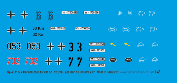 Peddinghaus-Decals 1/48 4132 3 Beschriftungen für das Sd. Kfz 234/3 für Bausatz 4131