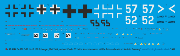 Peddinghaus-Decals 1/48 4144 Fw 190 D-11-Weisse 52 oder 57 1.JG 101 Schongau, Mai 1945  armed with R 4M Rokets