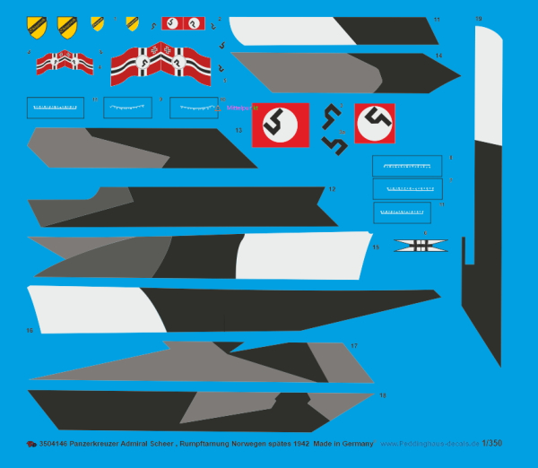 Peddinghaus-Decals 1:350 4146 Panzerkreuzer Admiral Scheer Norwegen  Ende 1942