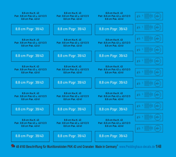 Peddinghaus-Decals 1/48 4160 Beschriftungen für 15 Munitionskisten und 10 Granaten der Pak 43