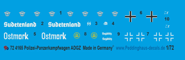 Peddinghaus-Decals 1/72 4165 Polizei- Panzerkampfwagen ADGZ