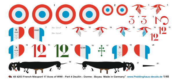 Peddinghaus-Decals 1:48 4303 French Nieuport 17 Aces of WWI - Part 4 Deullin-Drome - Boyau