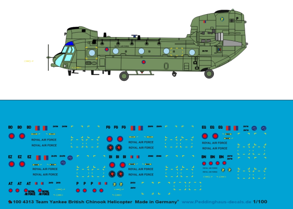 Peddinghaus -Decals 1:100 4313 Team Yankee Britsh Chinook Helicopter