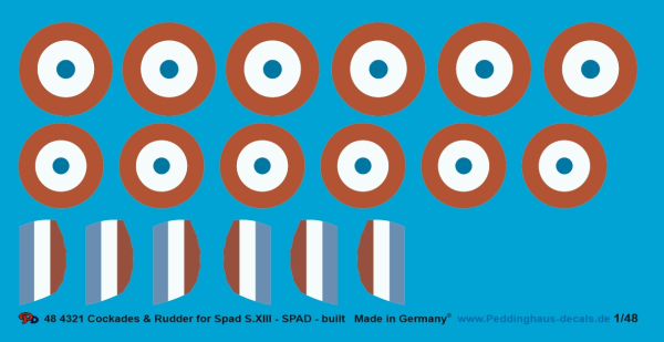 Peddinghaus-Decals 1/48 4321 Cockades & Rudder für Spad S.XIII - SPAD-built