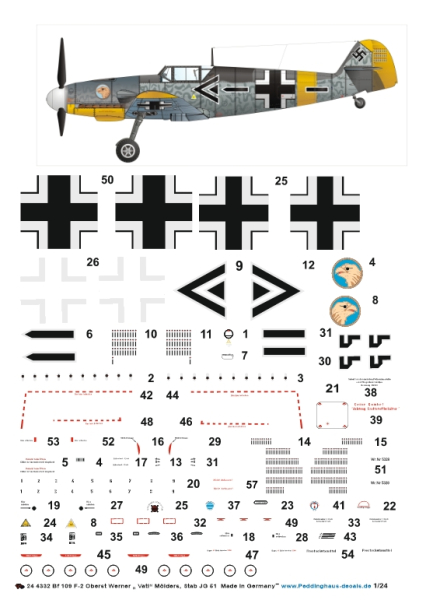 Peddinghaus-Decals 1/24 4332 Bf 109 F2  Oberst Werner " Vati" Mölders, Stab JG 51