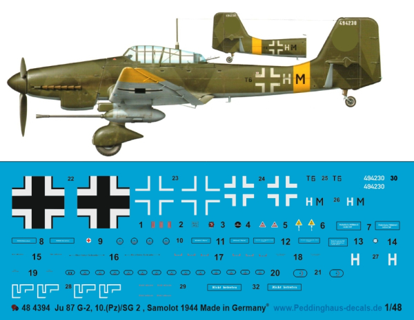 Peddinghaus-Decals 1/48 4394 Ju 87 G-2, 10.(Pz) /SD 2, Samolot 1944