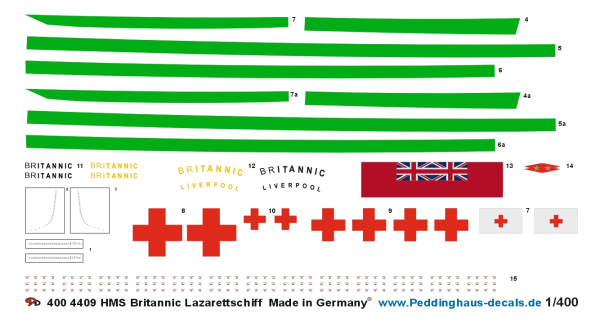 Peddinghaus-Decals 1/400 4409 HMS Britannic Lazarettschiff