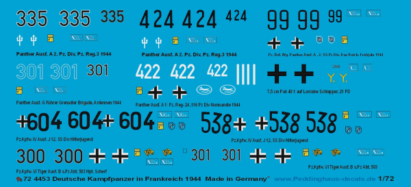 Peddinghaus-Decals 1/72 4453 Deutsche Kampfpanzer in Frankreich 1944