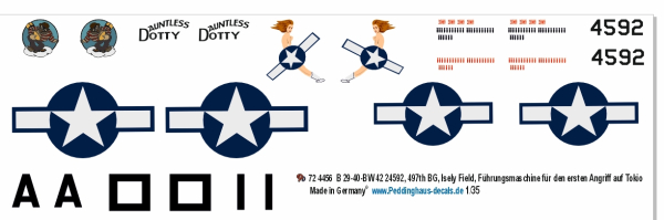 Peddinghaus-Decals 1/72 4456 B 29-40-BW 42 24592, 497th BG, Isely Field, Führungsmaschine für den ersten Angriff auf Tokio