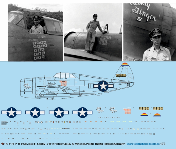Peddinghaus-Decals 1/72 4479 P 47 D  Thunderbolt Col. Neel E. Kearby , 348 th Fighter Group, 22 Victories, Pacific Theater