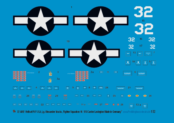 Peddinghaus-Decals 1/32 4492 Hellcat F6 F-3 Lt. j.g. Alexander Vraciu , Fighter Squadron 16 / US Carrier Lexington