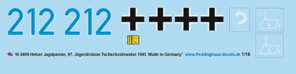 Peddinghaus-Decals 1/16 4499 Hetzer Jagdpanzer 97. Jägerdivision , Tschechoslowakei 1945