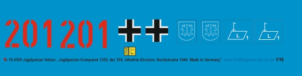 Peddinghaus-Decals 1/16 4500 Hetzer Jagdpanzer , Jagdpanzerkompanie 1359 , 359 Infantrie Division  Nordukraine 1944