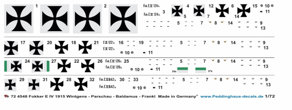 Peddinghaus Decals 4548 Fokker E IV 1915 Wintgens Parschau Baldamus Frankl