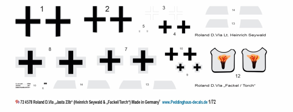 Peddinghaus Decals 1-72 4578 Roland D.VIa „Jasta 23b“ (Heinrich Seywald & „Fackel/Torch“)