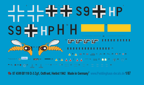 Peddinghaus-Decals 1/87 4599 Bf 110 D-3 ZG1 Ostfront, Herbst 1942