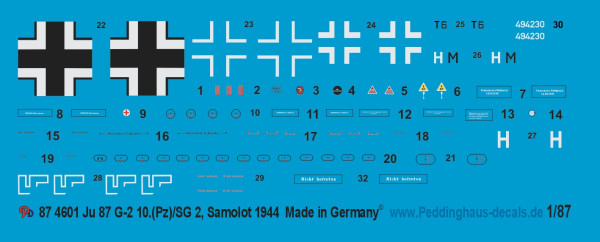 Peddinghaus-Decals 1/87 4601 Ju 87 G-2, 10.(Pz) /SD 2, Samolot 1944