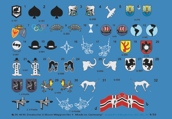 Peddinghaus -Decals 1/35 4616 Deutsche U-Boot Wappen Flottille Wappen und Fahnen