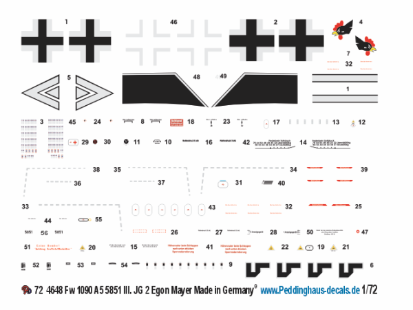 Peddinghaus -Decals 1/72 4648 FW 190 A-5 III /JG2 E. Mayer Wk. No 5851