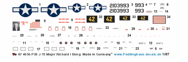 Peddinghaus-Decals EP 4656 1/87 P 38 J-15-LO Major Richard I Bong Pacifik