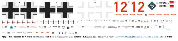 Peddinghaus-Decals 1-48 4658 BF 109 E Rote 12 Hahnenweide 2025