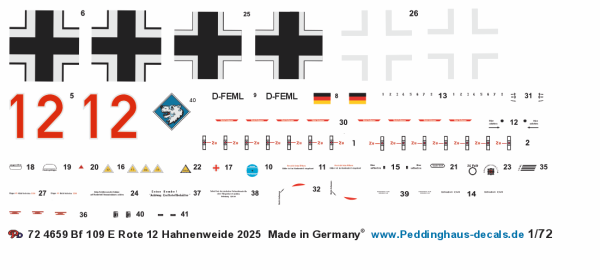 Peddinghaus-Decals 1-72 4659  BF 109 E Rote 12 Hahnenweide 2025