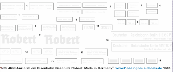 Peddinghaus-Decals 1-35 4660 Anzio 28 cm Eisenbahn Geschütz Robert