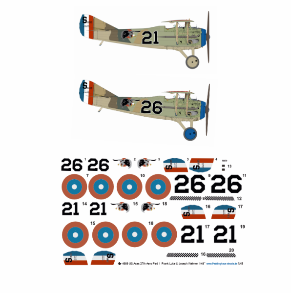 Peddinghaus-Decals 1/48 4689 US Aces 27th Aero Part 1  Frank Luke & Joseph Wehner