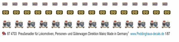 Peddinghaus Decals 87 4703 Preußenadler für Lokomotiven, Personen- und Güterwagen Direktion Mainz