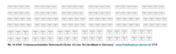 Peddinghaus Decals 4706 1/16 Beschriftungen für Trinkwasserbehälter Wehrmacht (5Liter 10 Liter 18 Liter)