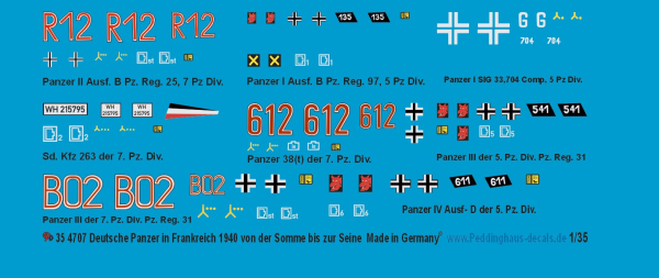 Peddinghaus-Decals 1-35 4707 Deutsche Panzer in Frankreich 1940 von der Somme bis zur Seine