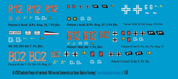 Peddinghaus-Decals 1-48 4708 Deutsche Panzer in Frankreich 1940 von der Somme bis zur Seine