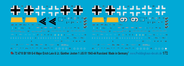 Peddinghaus-Decals 4718 BF 109 G-6 Major Erich Leie 1/JG 51 & Lt Günther Josten 1./JG 51 Mölders ,Bobruisk 1944 1-72